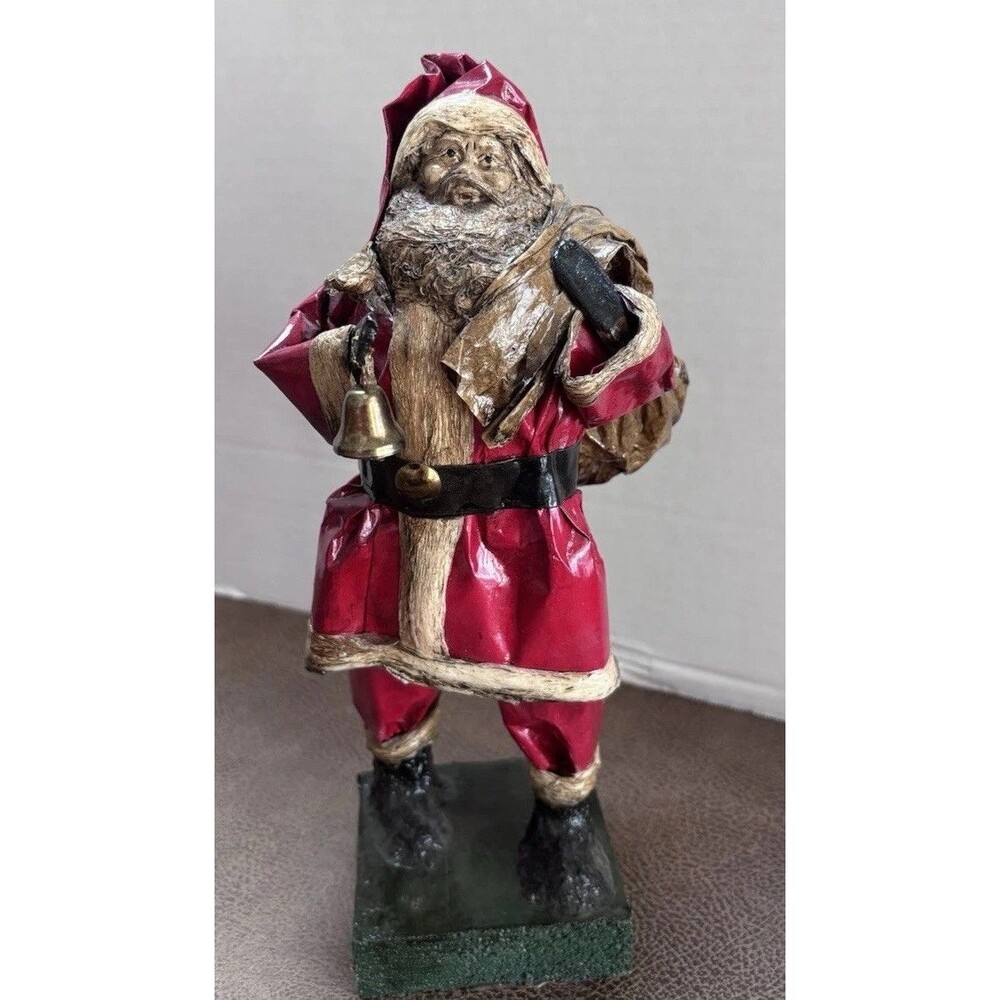 Paper Mache Santa Handmade Painted Sculpted Paper Folk Art